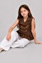 Girl's Chain Detailed Shirt Collar Sleeveless Brown Vest Spanish Flared Pants Bottom Top Set - 5