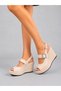 Hira; Cream Beige, 9 cm Wedge Heeled Shoes with Buckle Detail (Narrow Fit, Please Read Product Description) - 3