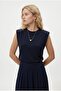 Women's Vanda Modal Touch Padded Sleeveless Blouse Elastic Waist Long Skirt Navy Blue Bottom-Top Set - 3