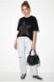 Women's Black Stone Embroidered Star Detailed 100% Cotton Oversize T-Shirt Öt100003 60286297 - 4