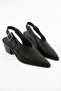 Zelda Black Embroidered Genuine Leather Pointed Toe Open Back Thick Heeled Shoes - 2