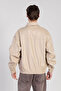 Men's double pocket detailed bomber leather jacket - stone - 5