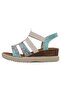 Women's vegan leather blue chunky sole sandals - ethnic faience design - 3