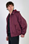 Men's Hooded Raincoat with Snap Fasteners - Plum - 2