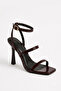 Lunea Women's Three-Stripe Thin Heel Brown Patent Leather Heeled Shoes 11cm - 6