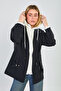 Women's hooded zip-up jacket with trim - black - 4