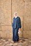 Women's Double Pocket Buttoned Wrinkled Shirt Suit Navy Blue - 3