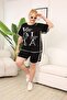 Plus Size Black Suit with Stripe Detail and Modal Fabric Shorts