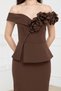 Floral Patterned Midi Pencil Dress - Brown - 2