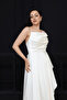 Satin Backless Long Evening Dress with Drawstring - White - 3