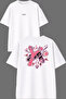 Sapan Pink Design Front and Back Printed White Oversize T-Shirt