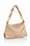 Women's Soft Vegan Leather Drawstring Shoulder Bag with Chain Detail - 4
