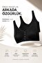 Laser Cut Seamless Gathering Wire-Free Front Snap Comfortable Support Bralette Strappy Black Women's Bra