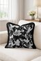 Black and White Floral Patterned Fringed Throw Pillow Cover - Black Tassel Living Room Pillow Cover - 4