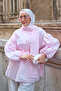 Women's Ruffle Detail Front Pleated Blouse with Shawl in Pink - 5