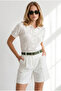 Women's White Polo Collar Floral Patterned Openwork Knitwear Blouse Blz-19003383 - 2