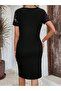 Women's Short Sleeve V Laser Collar Cut Short Imported Crepe Dress - 5