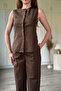 Linen Buttoned Brown Vest Suit - 5