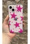 iPhone 13 Compatible Pink Color Star Pattern Transparent Shock Absorbing Clear Case with Camera Protection - 2