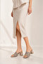 Stary Women's Beige Stone Detailed Square Toe Thick Heeled Slippers - 5