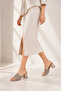 Stary Women's Beige Stone Detailed Square Toe Thick Heeled Slippers - 4