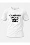 Camping Mode on Printed 100% Cotton Unisex Navy Blue Camping T-Shirt