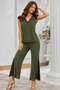 Women's V Lace Collar Short Sleeve Blouse Pants Bottom Top Set - 4
