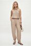 Women's Globo Beaded Halter Blouse Elastic Waist Baggy Trousers Woven Beige Bottom Top Set