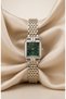 Vintage Women's Steel Watch Gold & Silver Mix Color Green Dial Square Case Old Money Luxury Elegant Stylish Women's Wristwatch |   Limited Edition 2026