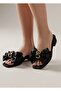 Black Women's Bow-Tie Slippers with Gold Buckle for Everyday Use