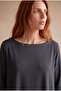 Women's Regular Fit Boat Neck Long Sleeve Navy Blue Silky Tuşe Modal Mini Dress Violeta - 5