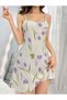 Women's White Floral Patterned Strappy Nightgown Stylish Thin Strappy Women's Nightgown Special Design - 4