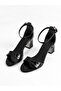 Black Crocodile Patterned Ankle Strap Heeled Women's Sandals - 4