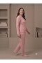 Summer Knitted Floral Patterned Powder Sleeve Plus Size Powder Pajama Set - 4