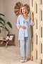 New Season Blue Special Lace Detailed Design 100% Cotton Summer Maternity and Postpartum Dressing Gown Pajama Set with Straps and Nursing Features, Set of 3 - 5