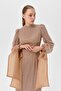 Stone-Embellished Balloon Sleeve Evening Dress - Gold - 6