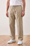 Men's Dad Comfortable Fit Beige Linen Raw Fabric Trousers - 3