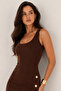 Women's Brown Button Detailed Camisole Midi Dress - 7