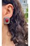 Vintage Square Silver Claret Red Earrings - 3