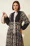 Women's High Collar, Waist-Fitted, Ruffled Hem, Authentic Patterned Viscose Black Hijab Dress - 2