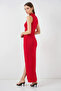 Women's High Collar Gathered Zero Sleeve Slit Red Dress - 7