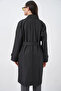 Women's Double Breasted Collar Belted Black Trench Coat - 6