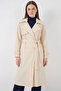 Women's Double-Breasted Collar Belted Cream Trench Coat