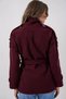 Women's Stand Collar Belted Cotton Claret Red Coat - 8