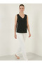 Women's V-Neck Zero Sleeve Black Blouse - 4