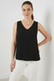 Women's V-Neck Zero Sleeve Black Blouse - 5
