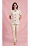 Summer Ecru Plum Flower Patterned Short Sleeve Combed Cotton 100% Cotton Pajama Set - 3