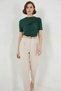 Women's Round Neck Gathered Detail Short Sleeve Emerald Green Blouse - 3