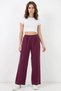 Women's Elastic Waist Wide Leg Burgundy Palazzo Trousers