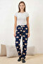 Women's Patterned F.Navy Blue Pajama Bottoms with Elastic Waist - 3